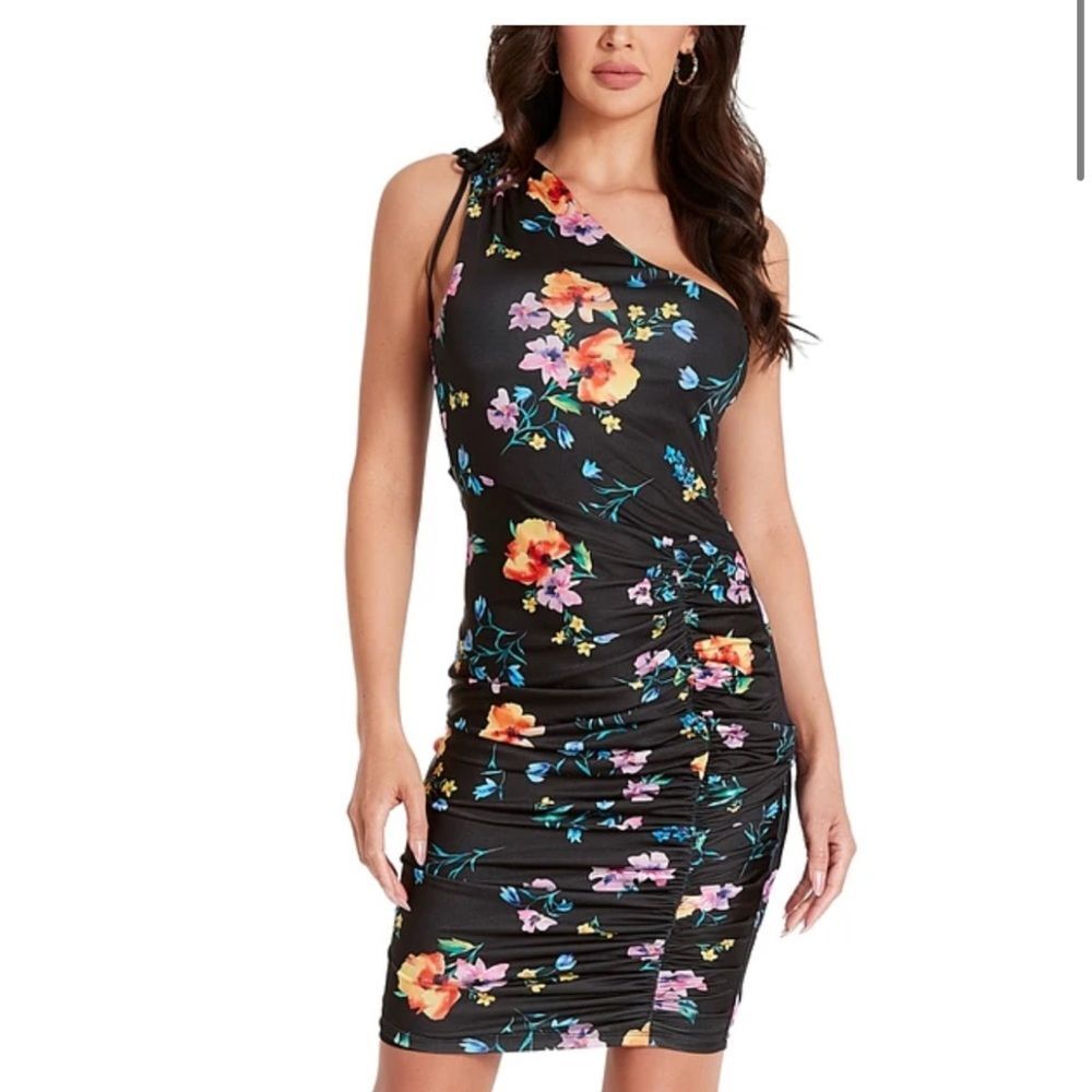 Guess Women's Midnight Printed One-Shoulder Dress Size 10‎ NWT
